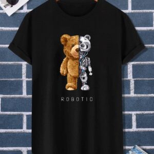 تيشرت رجالي نص كم حوض قطن  - اسود