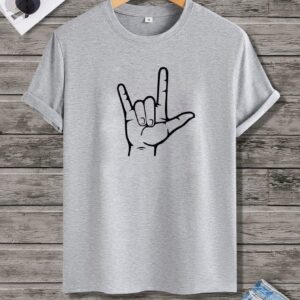 تيشرت رجالي نص كم حوض قطن  - رصاصي