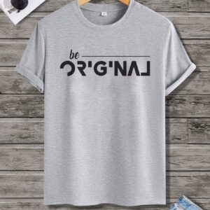 تيشرت رجالي نص كم حوض قطن  - رصاصي