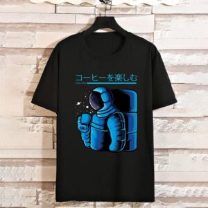 تيشرت رجالي نص كم حوض قطن  - اسود