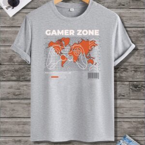 تيشرت رجالي نص كم حوض قطن  - رصاصي