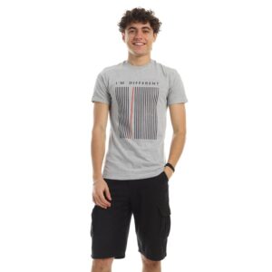 تيشرت رجالي نص كم حوض قطن  - رصاصي