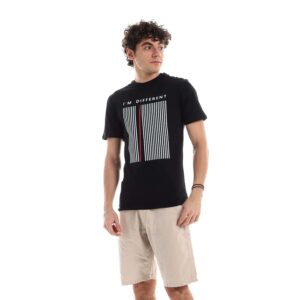 تيشرت رجالي نص كم حوض قطن  - اسود