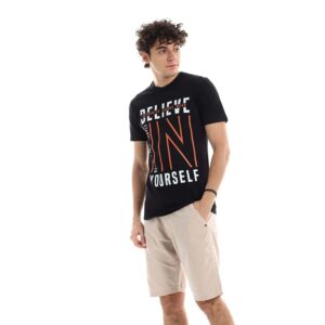 تيشرت رجالي نص كم حوض قطن  - اسود