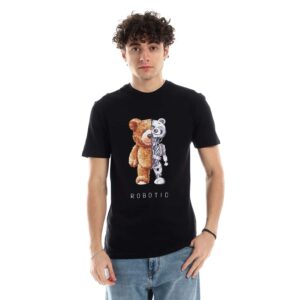 تيشرت رجالي نص كم حوض قطن  - اسود