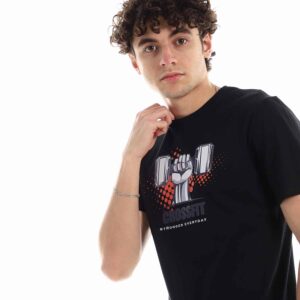 تيشرت رجالي نص كم حوض قطن  - اسود