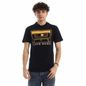 تيشرت رجالي نص كم حوض قطن  - اسود