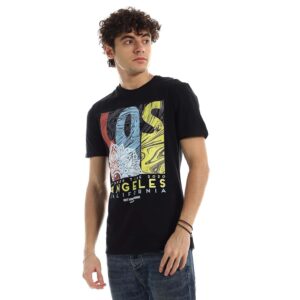 تيشرت رجالي نص كم حوض قطن  - اسود