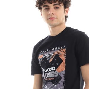 تيشرت رجالي نص كم حوض قطن  - اسود