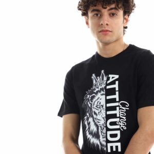 تيشرت رجالي نص كم حوض قطن  - اسود