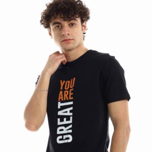 تيشرت رجالي نص كم حوض قطن  - اسود