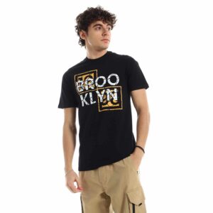 تيشرت رجالي نص كم حوض قطن  - اسود