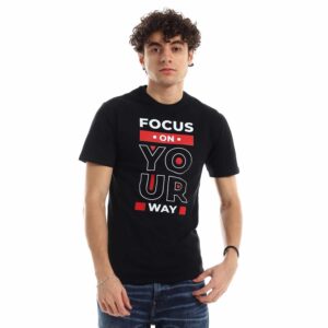 تيشرت رجالي نص كم حوض قطن  - اسود