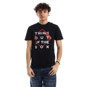 تيشرت رجالي نص كم حوض قطن  - اسود