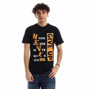 تيشرت رجالي نص كم حوض قطن  - اسود