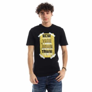 تيشرت رجالي نص كم حوض قطن  - اسود