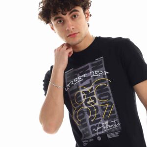 تيشرت رجالي نص كم حوض قطن  - اسود