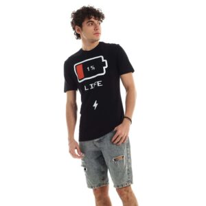 تيشرت رجالي نص كم حوض قطن  - اسود