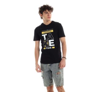 تيشرت رجالي نص كم حوض قطن  - اسود