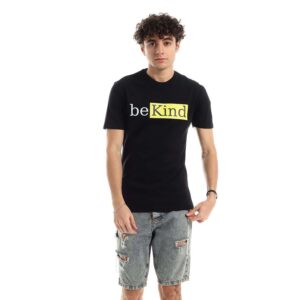 تيشرت رجالي نص كم حوض قطن  - اسود