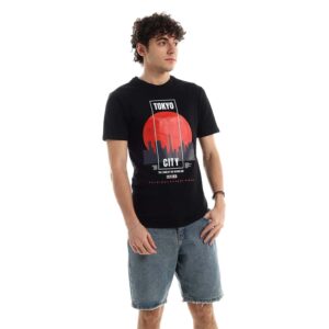 تيشرت رجالي نص كم حوض قطن  - اسود