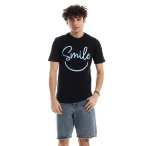 تيشرت رجالي نص كم حوض قطن  - اسود