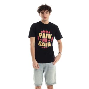 تيشرت رجالي نص كم حوض قطن  - اسود