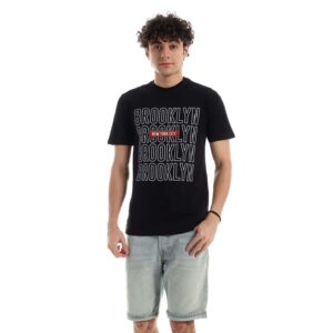 تيشرت رجالي نص كم حوض قطن  - اسود