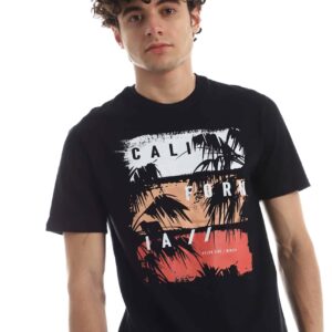 تيشرت رجالي نص كم حوض قطن  - اسود