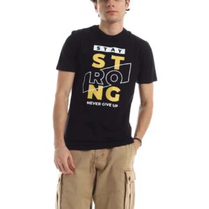 تيشرت رجالي نص كم حوض قطن  - اسود