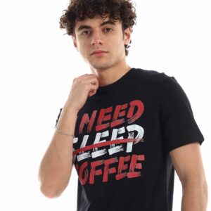 تيشرت رجالي نص كم حوض قطن  - اسود