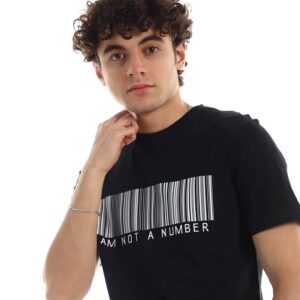 تيشرت رجالي نص كم حوض قطن  - اسود