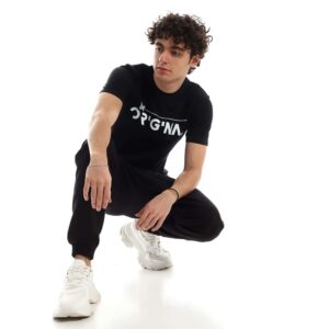 تيشرت رجالي نص كم حوض قطن  - اسود