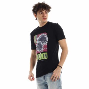 تيشرت رجالي نص كم حوض قطن  - اسود