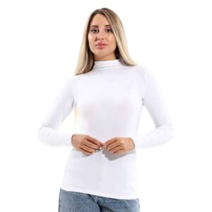 فانله كم طويل رقبة عاليه استريتش - ابيض