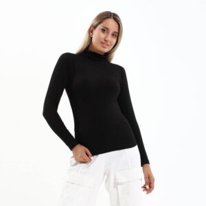 فانله كم طويل رقبة عاليه استريتش - اسود