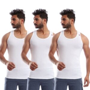 ٣ فانلات قطونيل قطن استريتش رجالي  ابيض