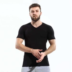 نص كم رقبه علي شكل سبعه اسود قطن استريتش رجالي