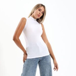 كت حريمي قطن رقبه عاليه -ابيض