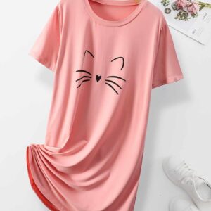 نايت شيرت قطن نص كم استريتش بطبعه -كشمير