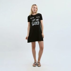 نايت شيرت قطن نص كم استريتش بطبعه -اسود