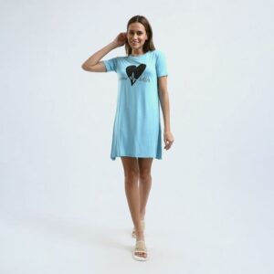 نايت شيرت قطن نص كم استريتش بطبعه -بيبي بلو