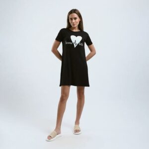 نايت شيرت قطن نص كم استريتش بطبعه -اسود