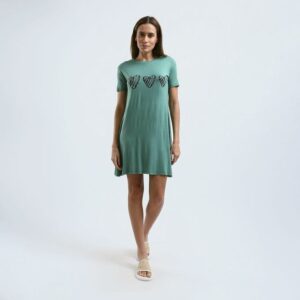 نايت شيرت قطن نص كم استريتش بطبعه -مينت جرين