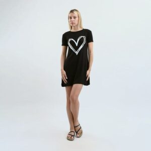 نايت شيرت قطن نص كم استريتش بطبعه -اسود