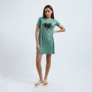 نايت شيرت قطن نص كم استريتش بطبعه -مينت جرين