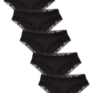 5 اندر وير دانتيل قطن استريتش - اسود